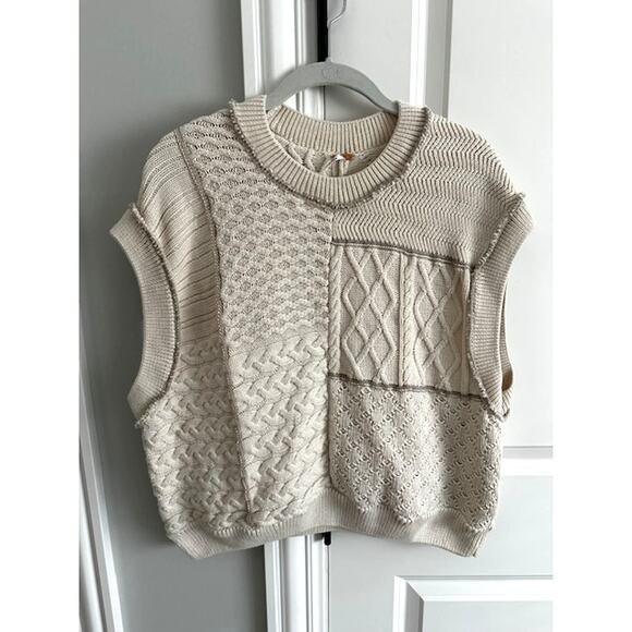 Free People Take The Plunge Sweater Vest Medium Tea Combo - Picture 2 of 9